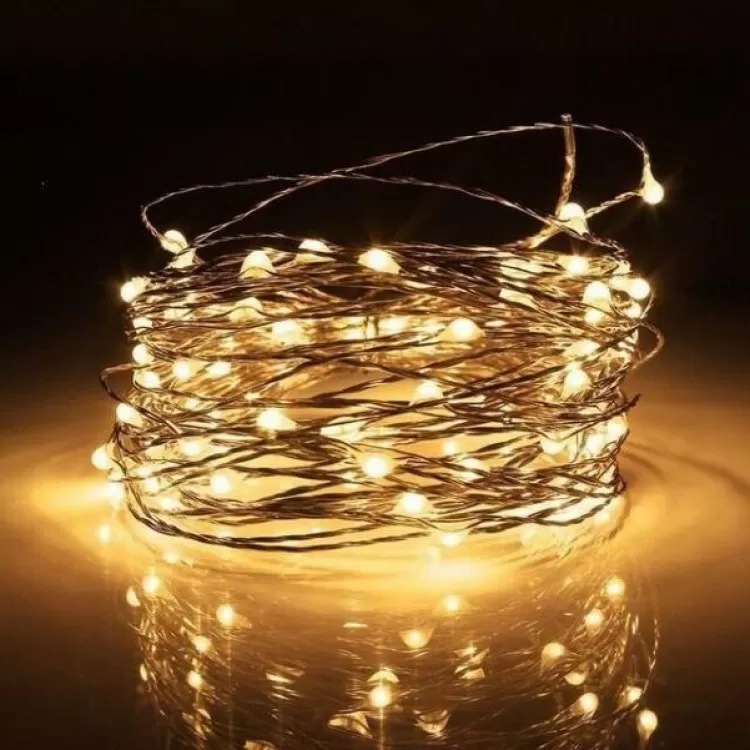 Гірлянда світлодіодна роса на батарейках 10 м, 100 LED (Жовтий) (65550004)