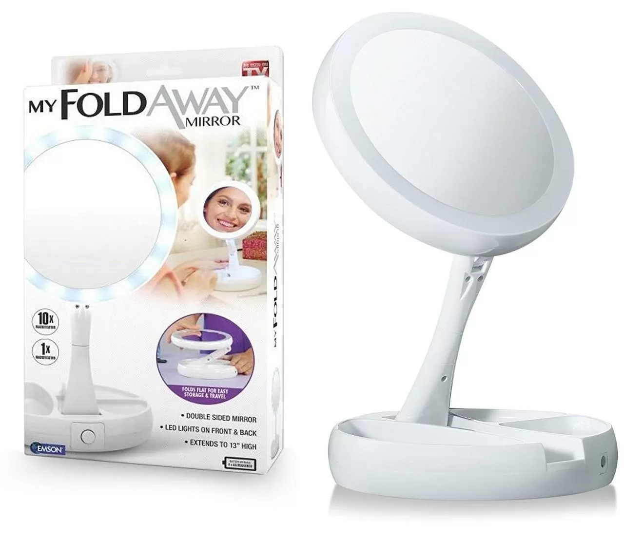 Складане дзеркало для макіяжу з підсвіткою My Fold Away Mirror зі збільшенням і зарядкою (565669) (67635619)