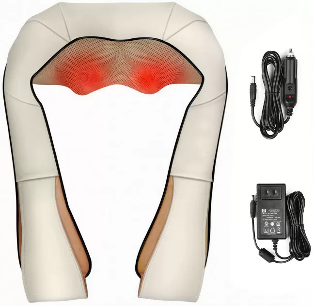 Масажер Massager of neck kneading роликовий з функцією прогрівання 12 V 24 W Бежевий (SPI-8801) (57914478)