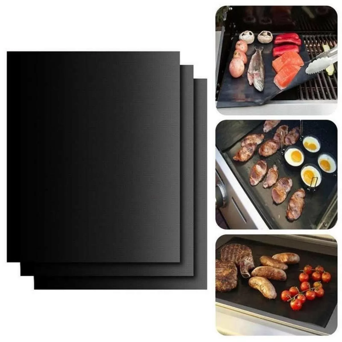 Набір антипригарних тефлонових килимків гриль EcoGrill барбекю 3 аркуші 40х33 см Комплект (379195) (71260494)