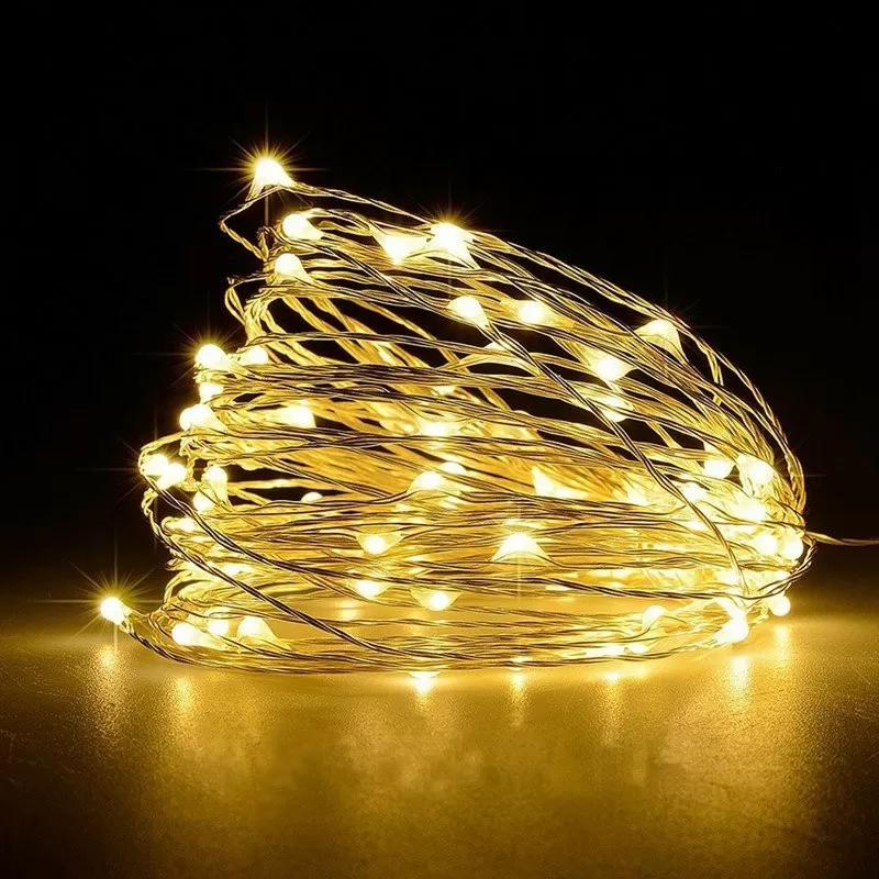 Світлодіодна гірлянда тонка нитка 100 led довжина 10 м на батарейках Теплий Жовтий (523240) (29679785)