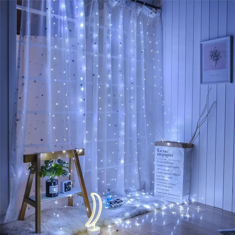 Гірлянда штора на дроті «Крапля роси» завіса 3х3м 300 LED пульт + USB нитка роса від мережі 220 В холодний білий (11349140)