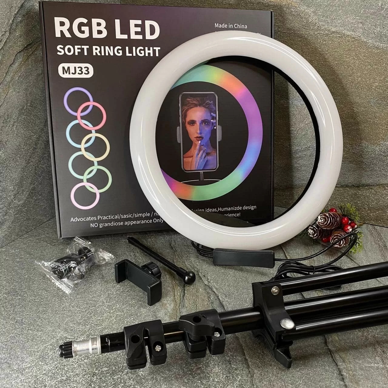 Набір блогера Кільцева світлодіодна лампа RGB LED RING MJ33 33 см + штатив 2.1 м (2212) (800040) (39312537)