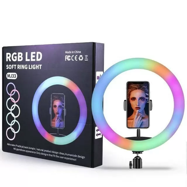 Кільцева LED-лампа 33 см RGBW 8 кольорів кільцеве світло підсвітка для фотографів блогерів титокерів візажістів (875558)