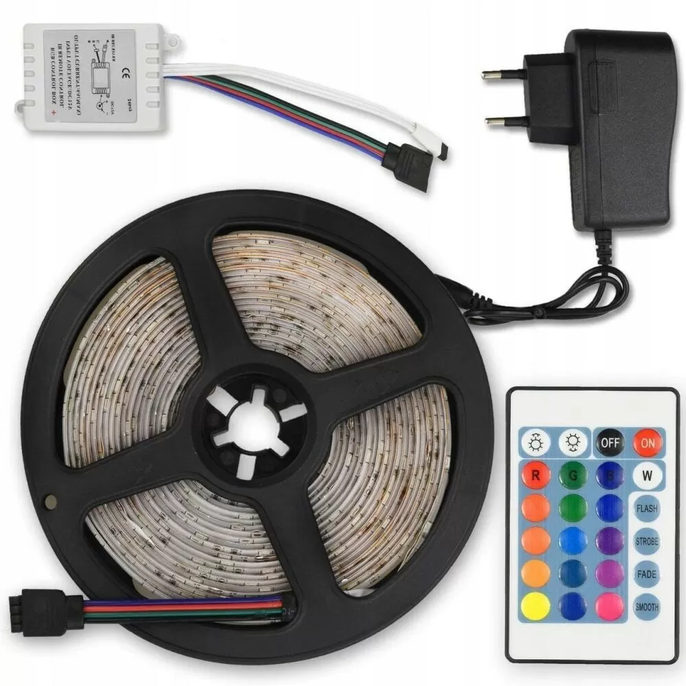 Світлодіодна стрічка SMD 5050 RGB у силіконі вологозахищена в комплекті блок живлення контролер і пульт 5 м (50437394)