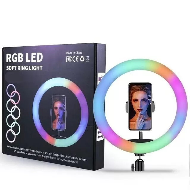 Кільцева LED-лампа 26 см RGBW 8 кольорів кільцеве світло підсвітка для фотографів блогерів титокерів візажістів (75876328)