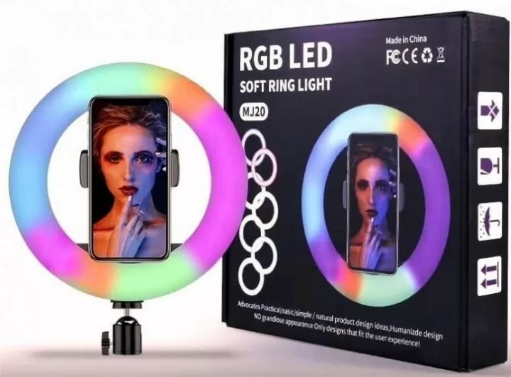 Кільцева LED-лампа 20 см RGBW 8 кольорів кільцеве світло підсвітка для фотографів блогерів титокерів візажістів (71566419)