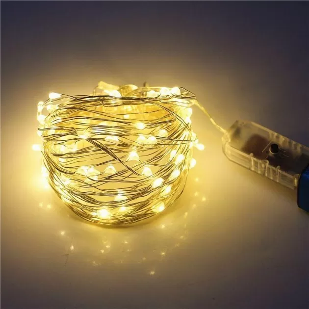 Світлодіодна гірлянда нитка 10 м 100 led теплий жовтий на батарейках (333997) (83074885)