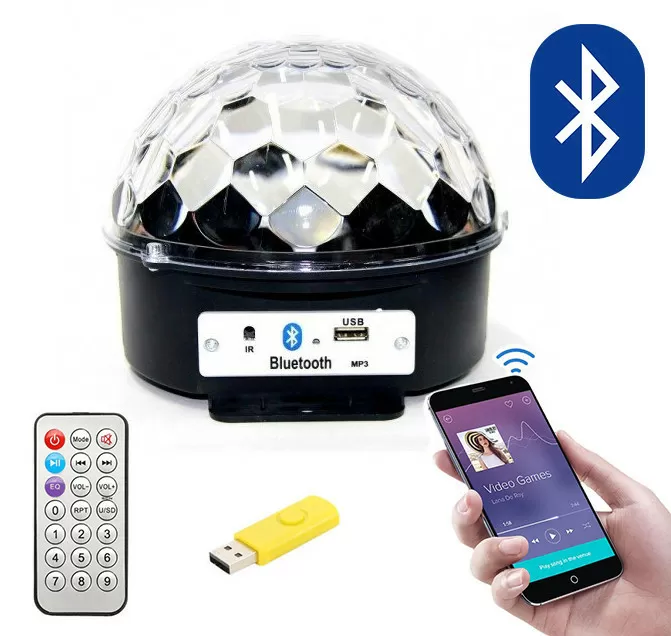 Блютуз диско куля світлодіодний музичний MP3 з флешкою і ПДК, LED KTV Ball, світломузка для дому (417215) (15222680)
