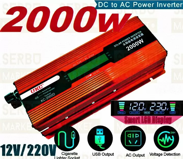 Інвертор автомобільний 12V-220V 2000W KC-2000D перетворювач напруги з LCD-дисплеєм (593334) (3302994)